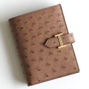 Hermes Bearn Compact Handmade Wallet in Taupe Ostrich Leather