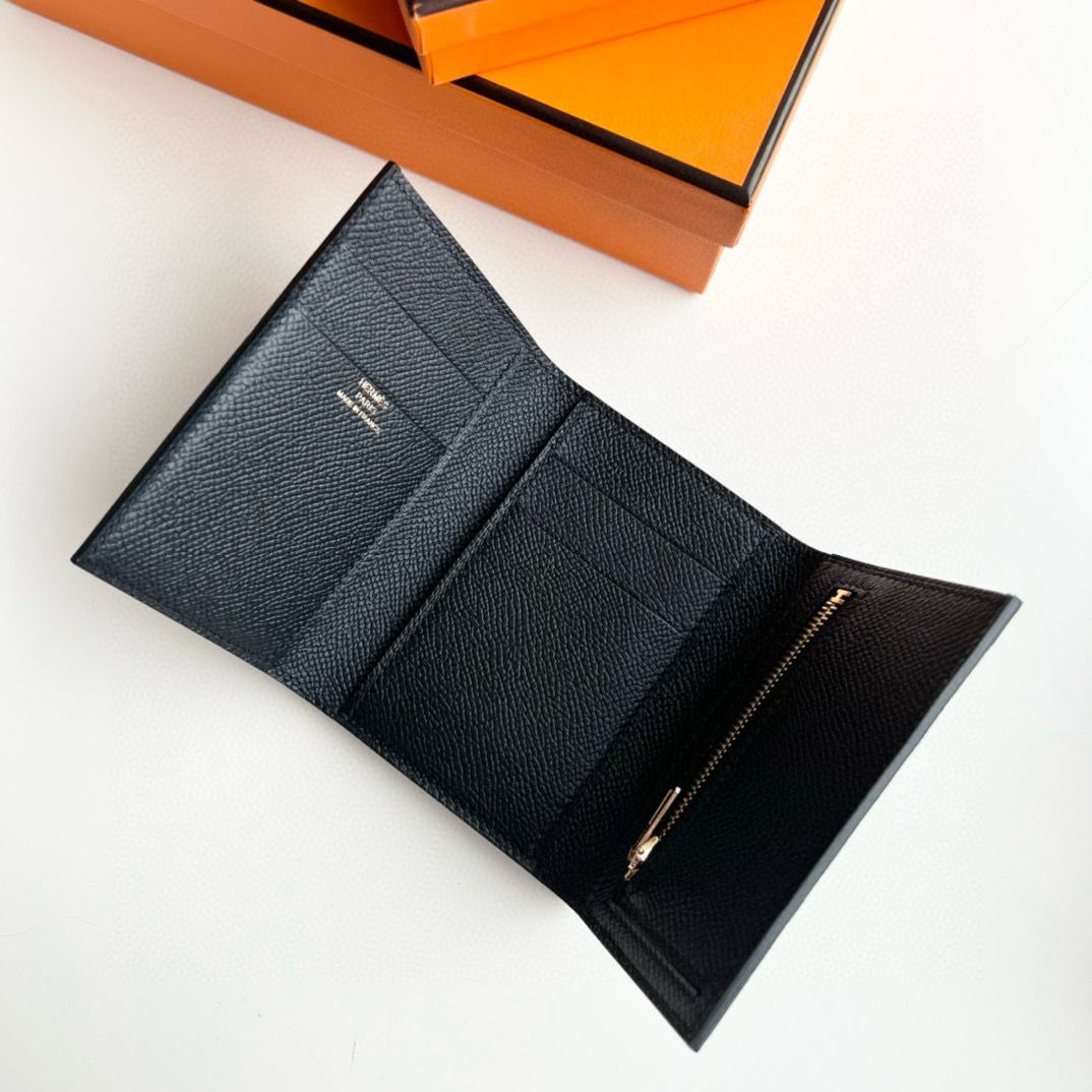 Hermes Bearn Tri-fold Handmade Wallet in Black Epsom Leather - Image 4