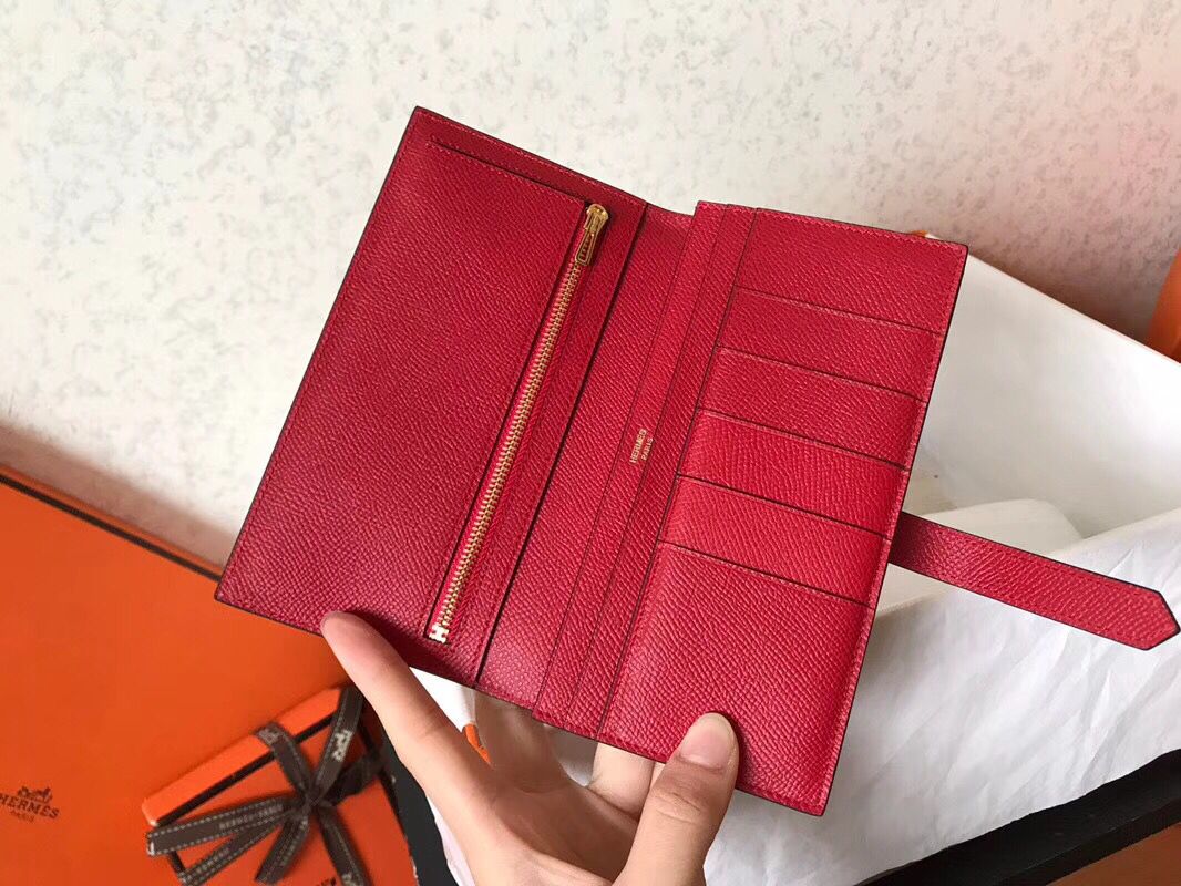 Hermes Red Epsom Bearn Gusset Wallet - Image 5