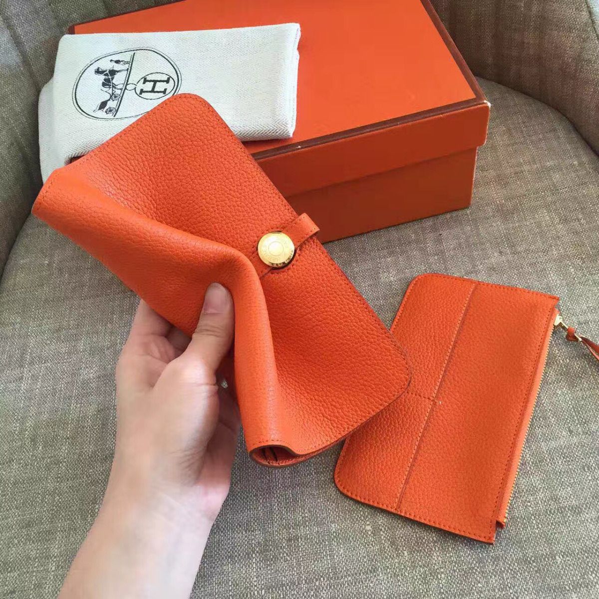 Hermes Dogon Duo Wallet In Orange Clemence Leather - Image 7