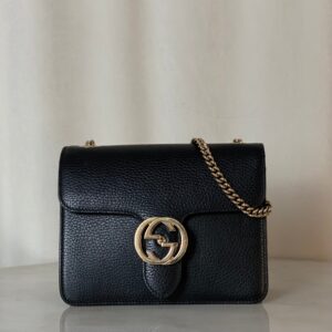 Gucci Black GG Interlocking Small Bag W/ Chain