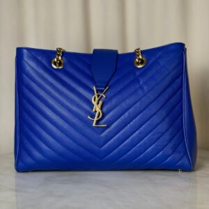 YSL Blue Monogram Chevron Shoulder Bag