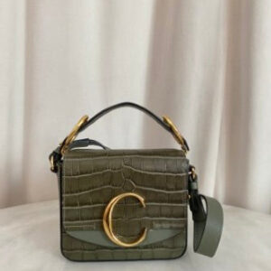 Chloe Green C Croco Embossed Top Handle Bag