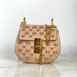 Chloe Light Orange Small Drew Embellished Crossbody Bag