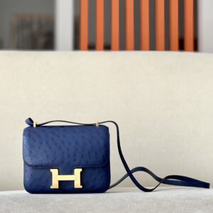 Constance 19 Ostrich Bleu Iris (77) Gold Hardware